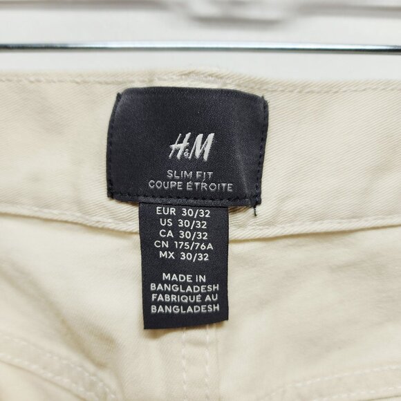 H&M Men's Slim Fit Beige Chino Pants Size 30x32 New - Picture 4 of 10